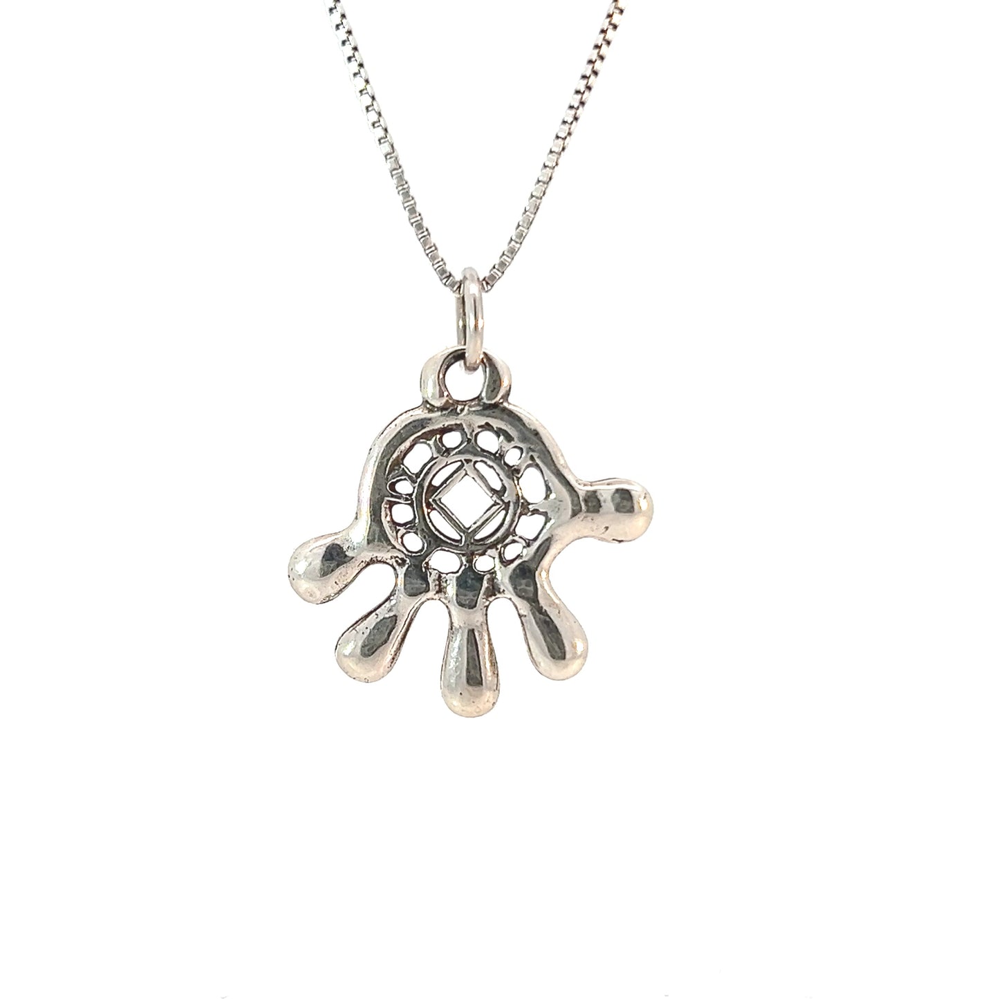Sterling Silver Pendant, Hamsa, the Universal Sign of Protection, Narcotics Anonymous NA Recovery Symbol in the Center