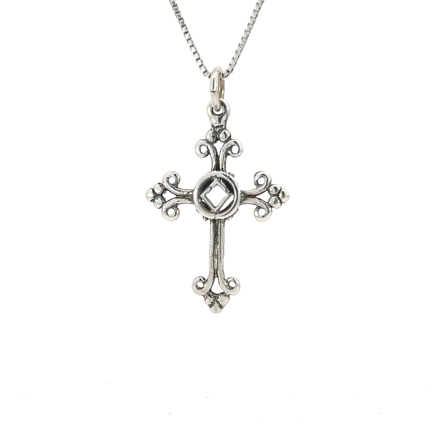 Sterling Silver, Cross Pendant with Narcotics Anonymous NA Symbol, Medium Size