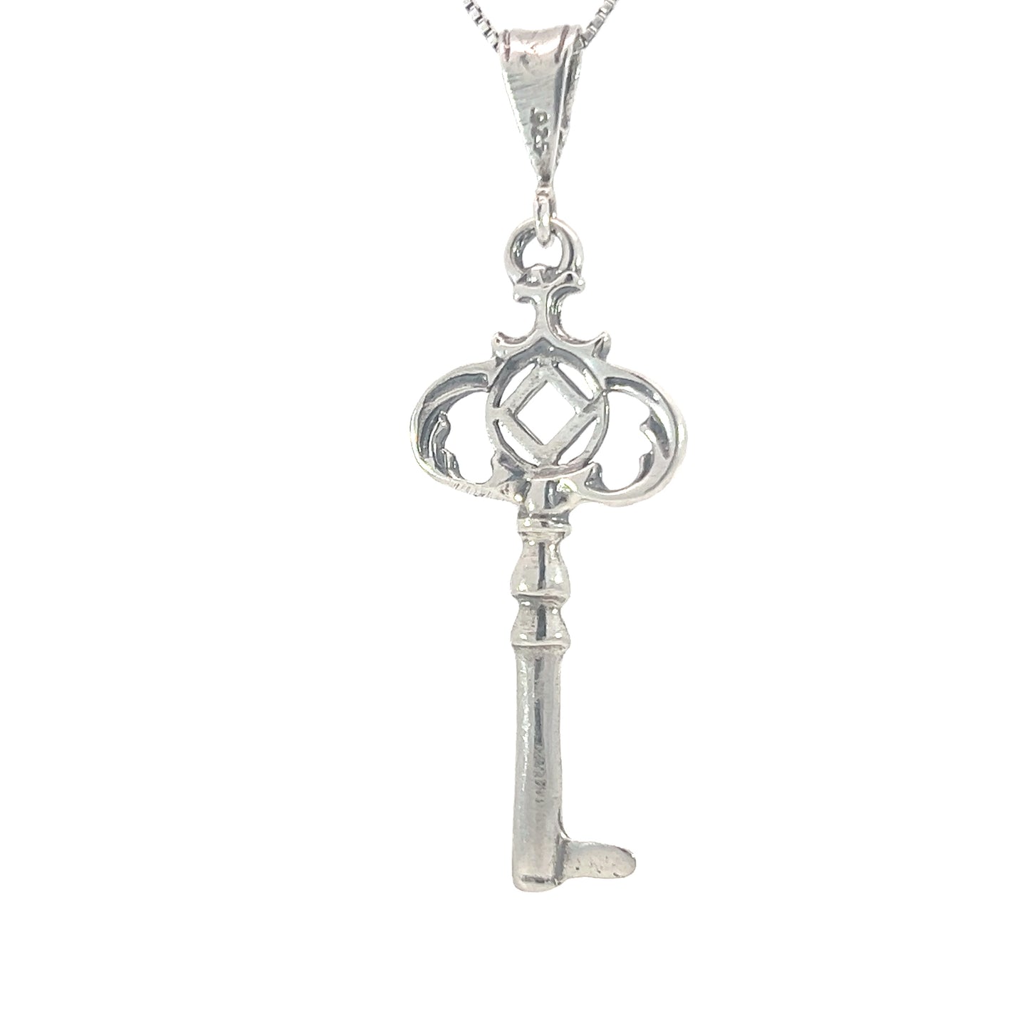 Sterling Silver Pendant, Two Sided Old Style Key with Narcotics Anonymous NA Symbol, Medium Size