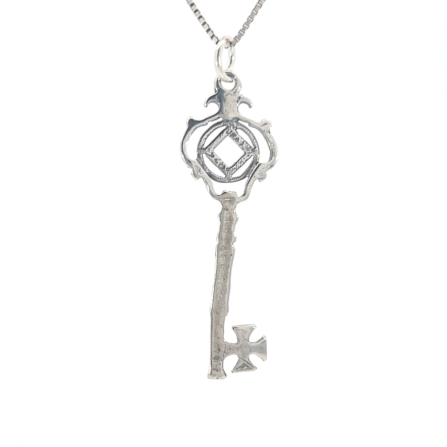 Sterling Silver Pendant, Small Narcotics Anonymous NA Symbol Inside Antique Style Key