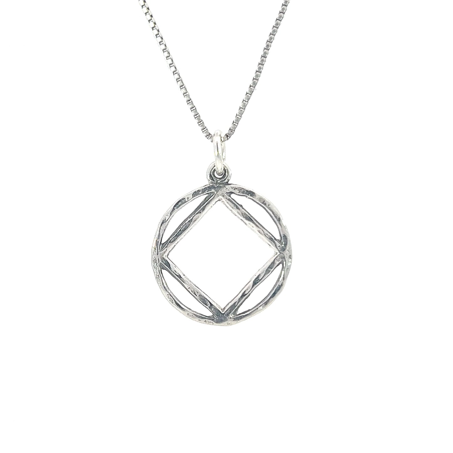 Sterling Silver Pendant, Narcotics Anonymous NA Hammered Symbol Medium Size