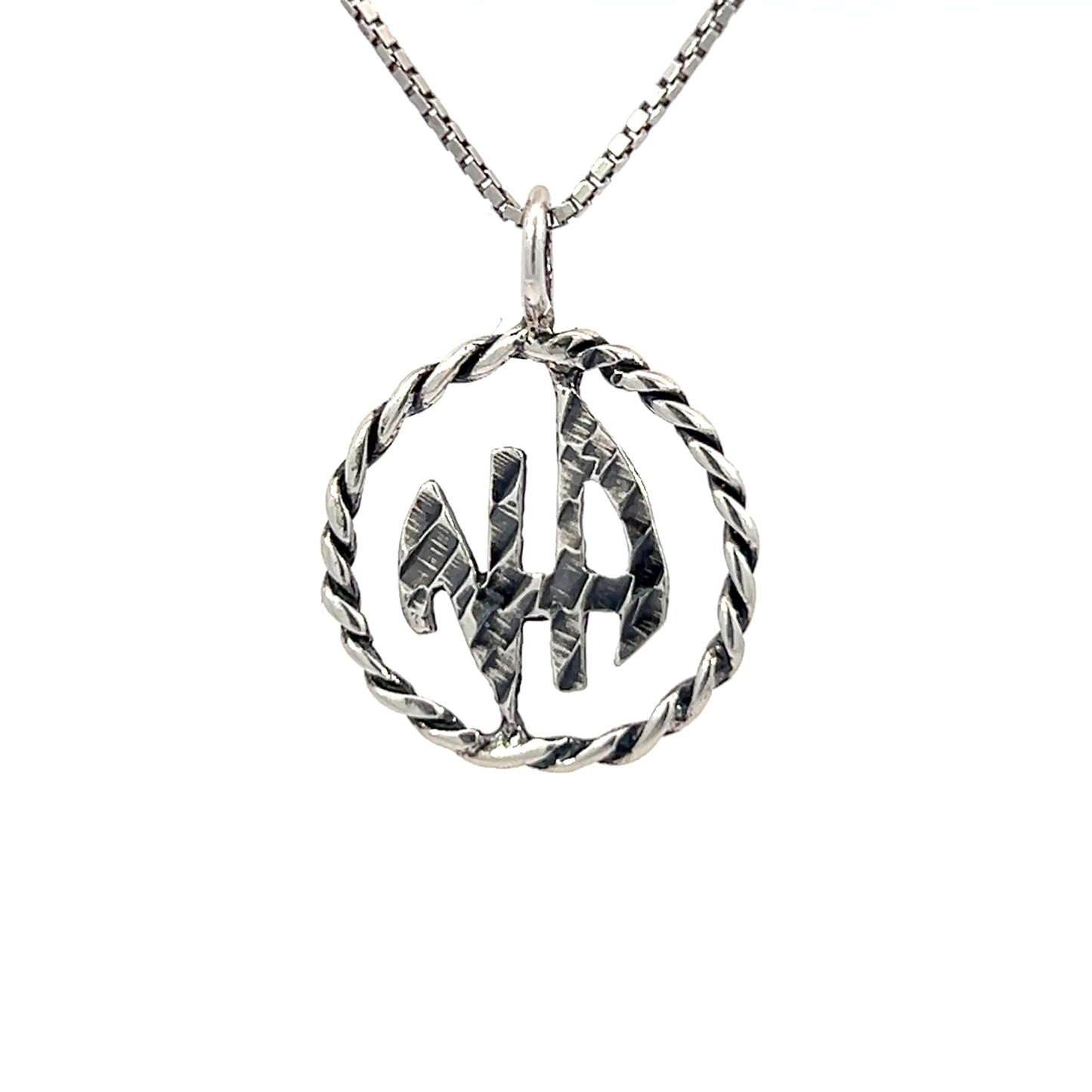 Sterling Silver Pendant, Narcotics Anonymous NA Initials in a Twist Wire Style Circle Medium Size