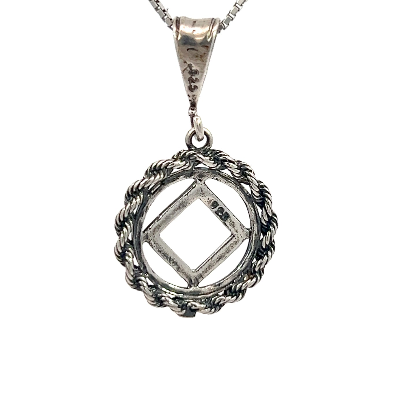 NA Sterling Silver Pendant, Narcotics Anonymous NA Symbol, Rope Style Circle