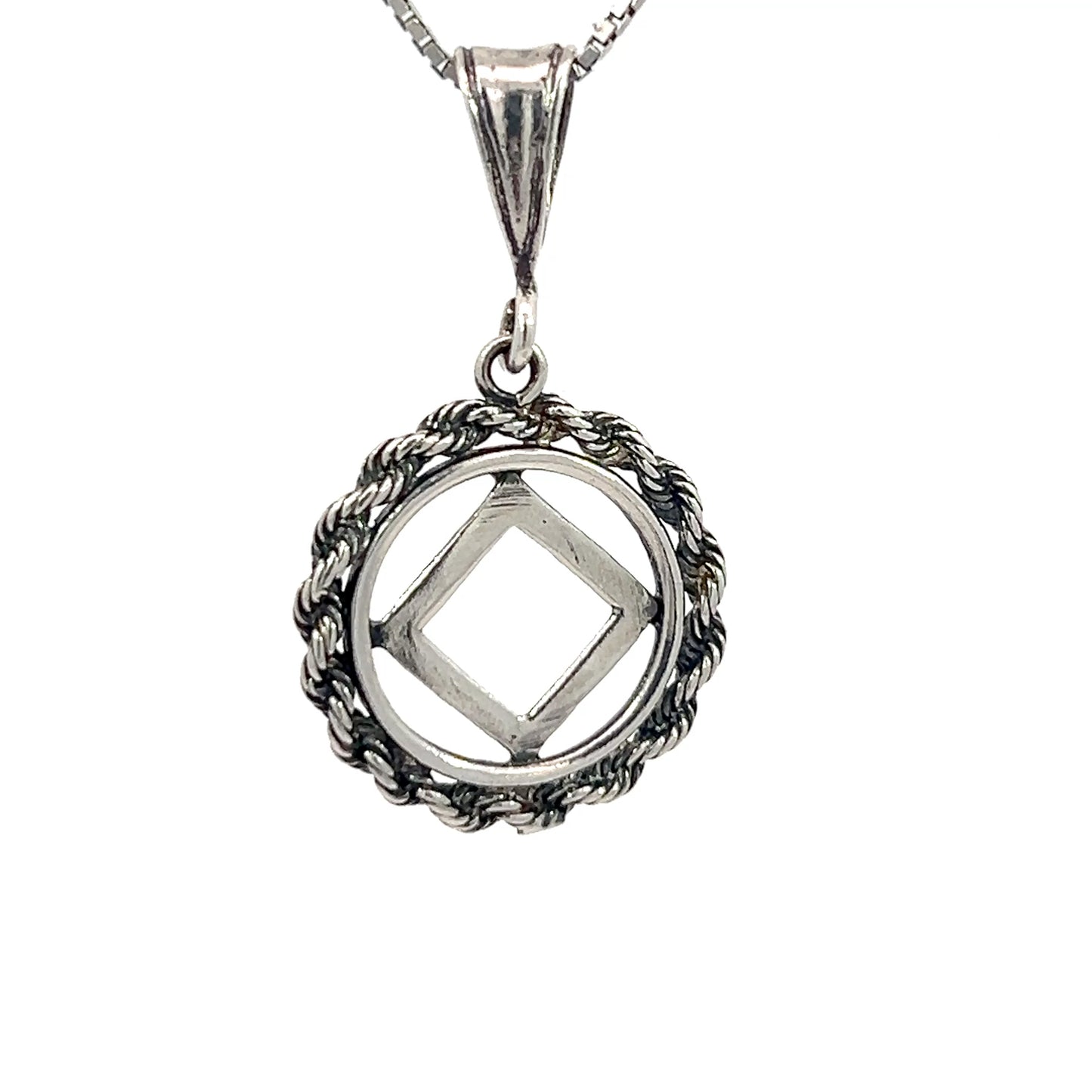 NA Sterling Silver Pendant, Narcotics Anonymous NA Symbol, Rope Style Circle