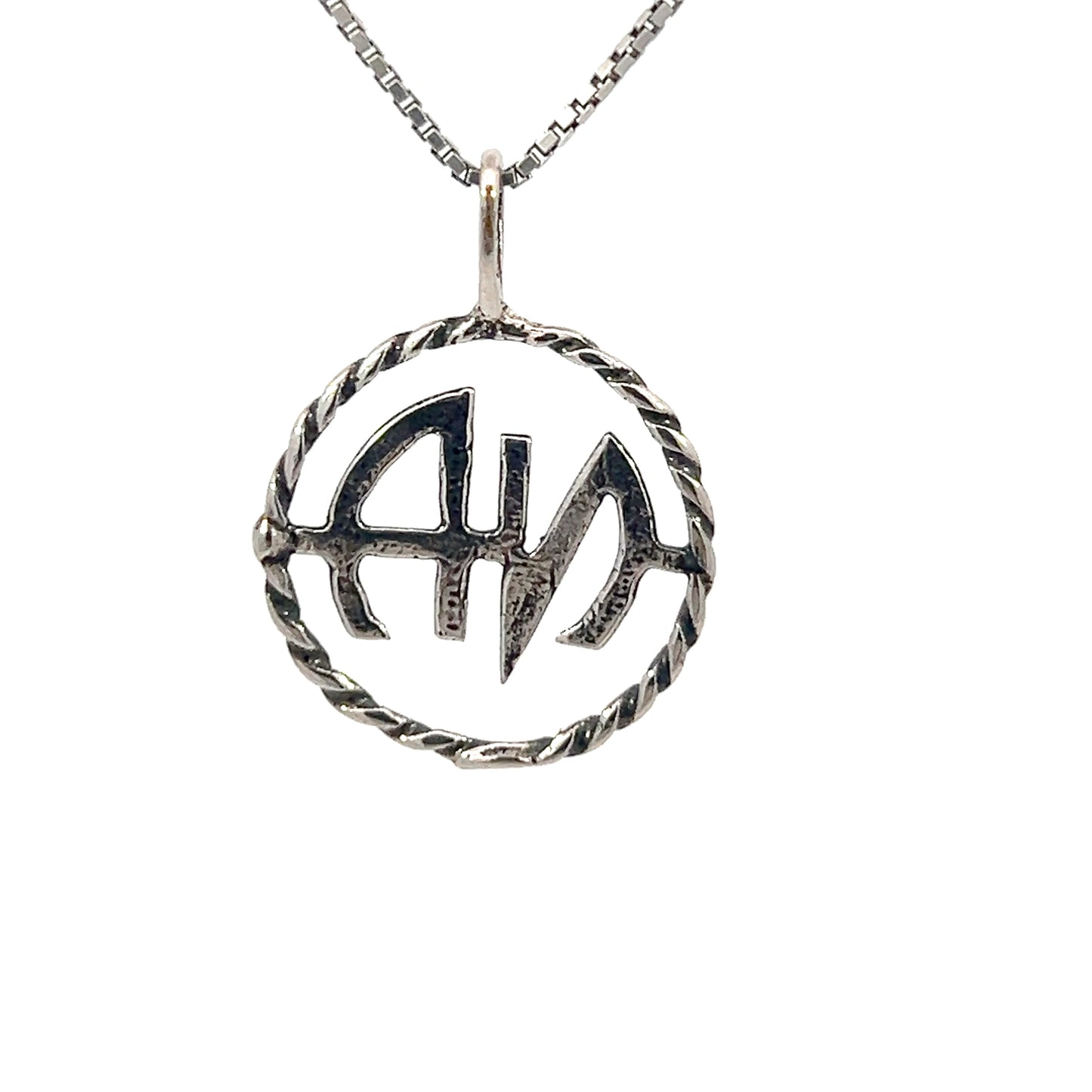 Sterling Silver Pendant, Narcotics Anonymous NA Initials in a Twist Wire Style Circle Medium Size