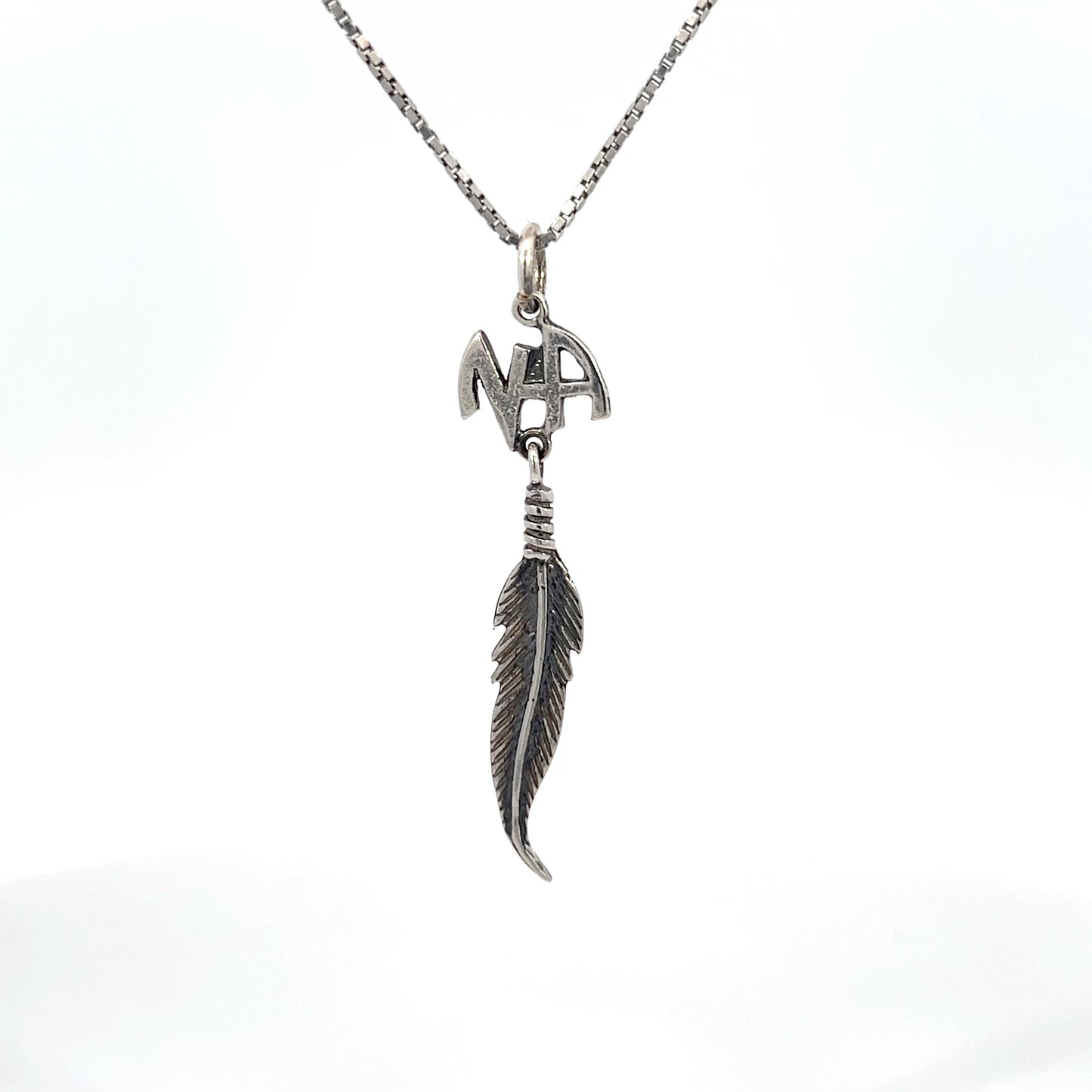Sterling Silver Pendant, Narcotics Anonymous NA Initials with a Single Feather