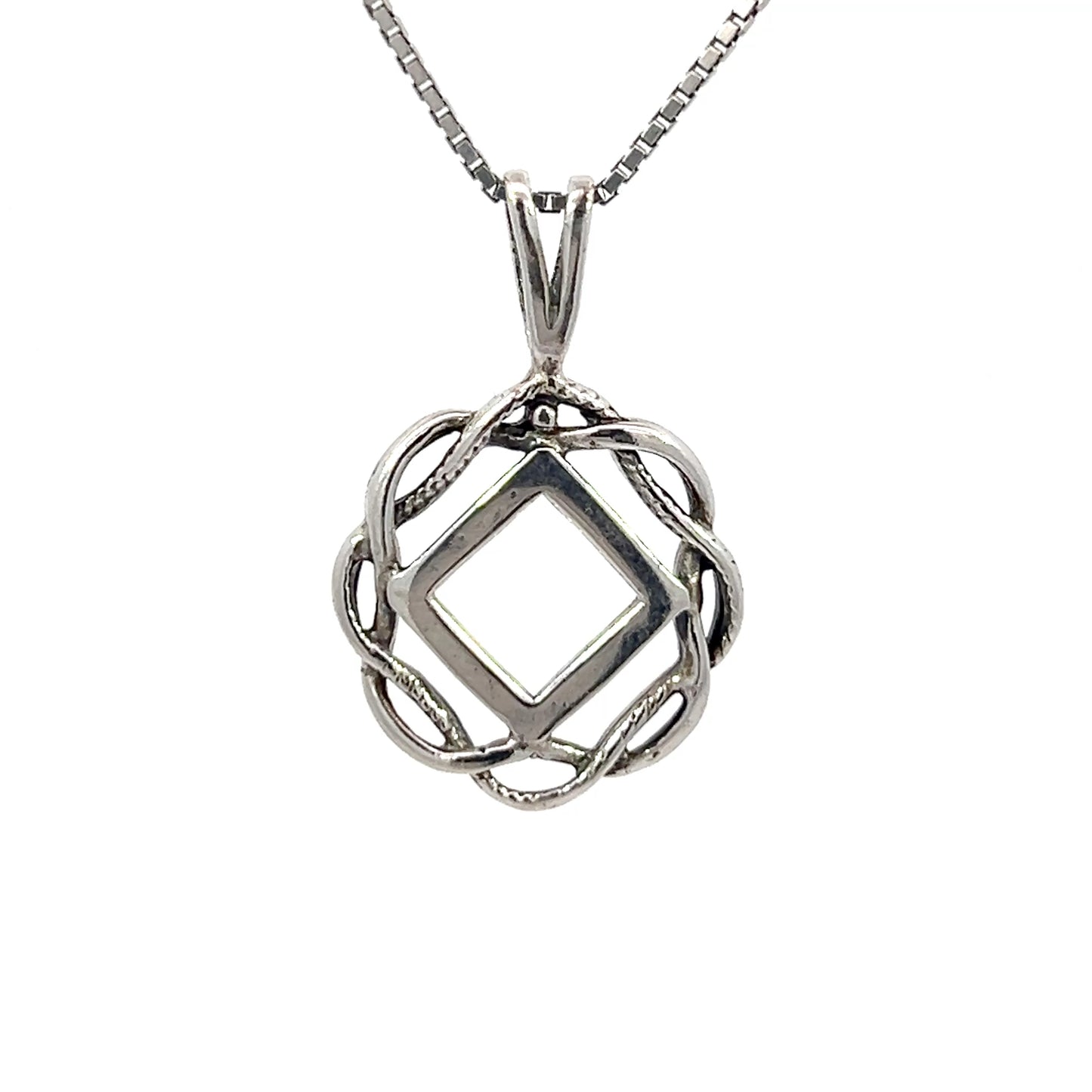 Sterling Silver Pendant, Narcotics Anonymous NA Symbol in a Basket Weave Circle, Medium Size
