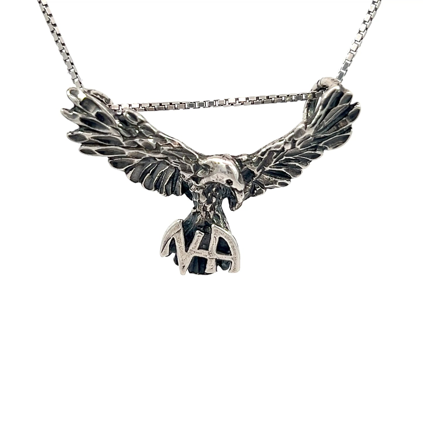 Sterling Silver Pendant, Narcotics Anonymous NA Symbol on the Tail Feathers of an Open Winged Eagle