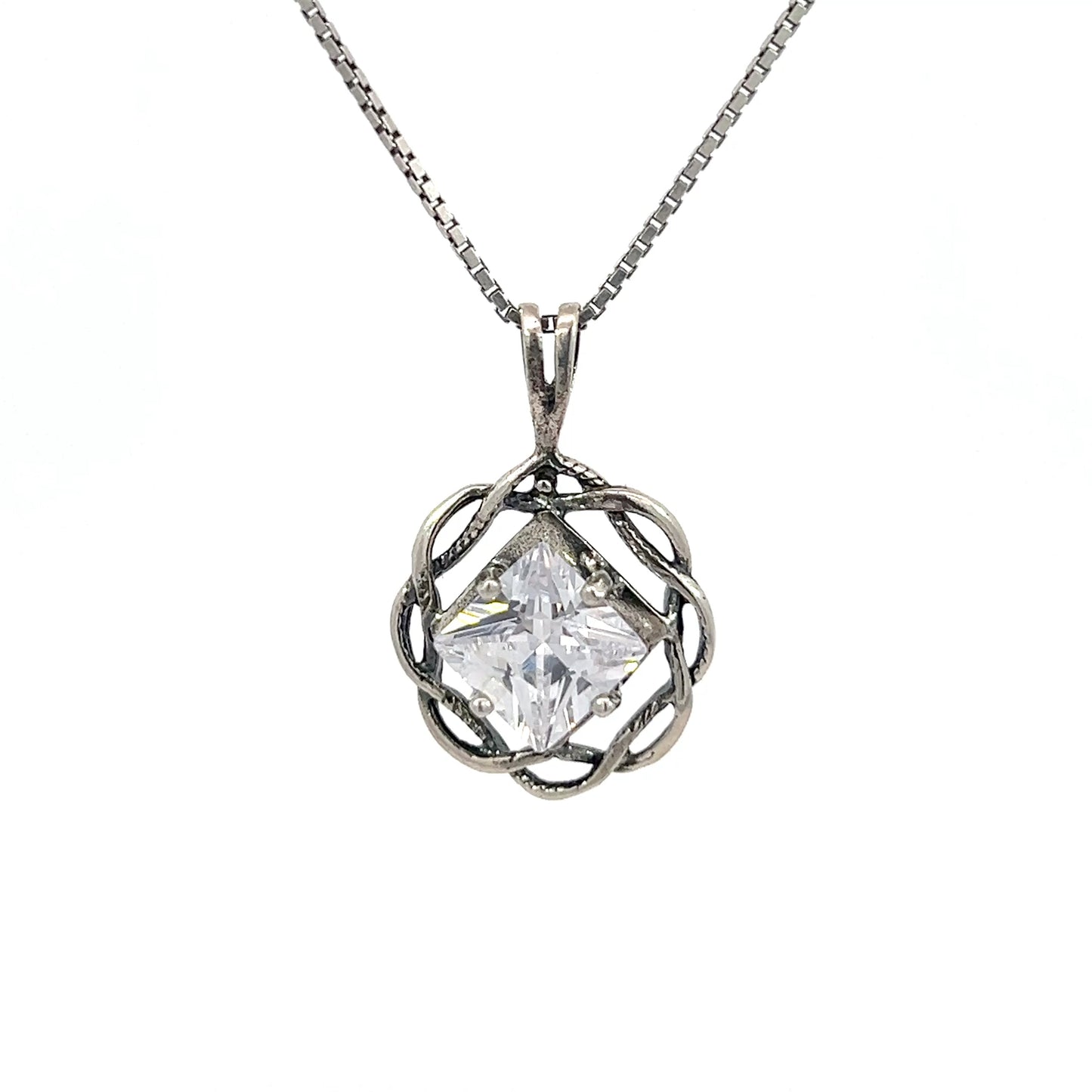 Narcotics Anonymous (NA) Symbol Square Birthstone in Basket Weave Circle Sterling Silver Pendant