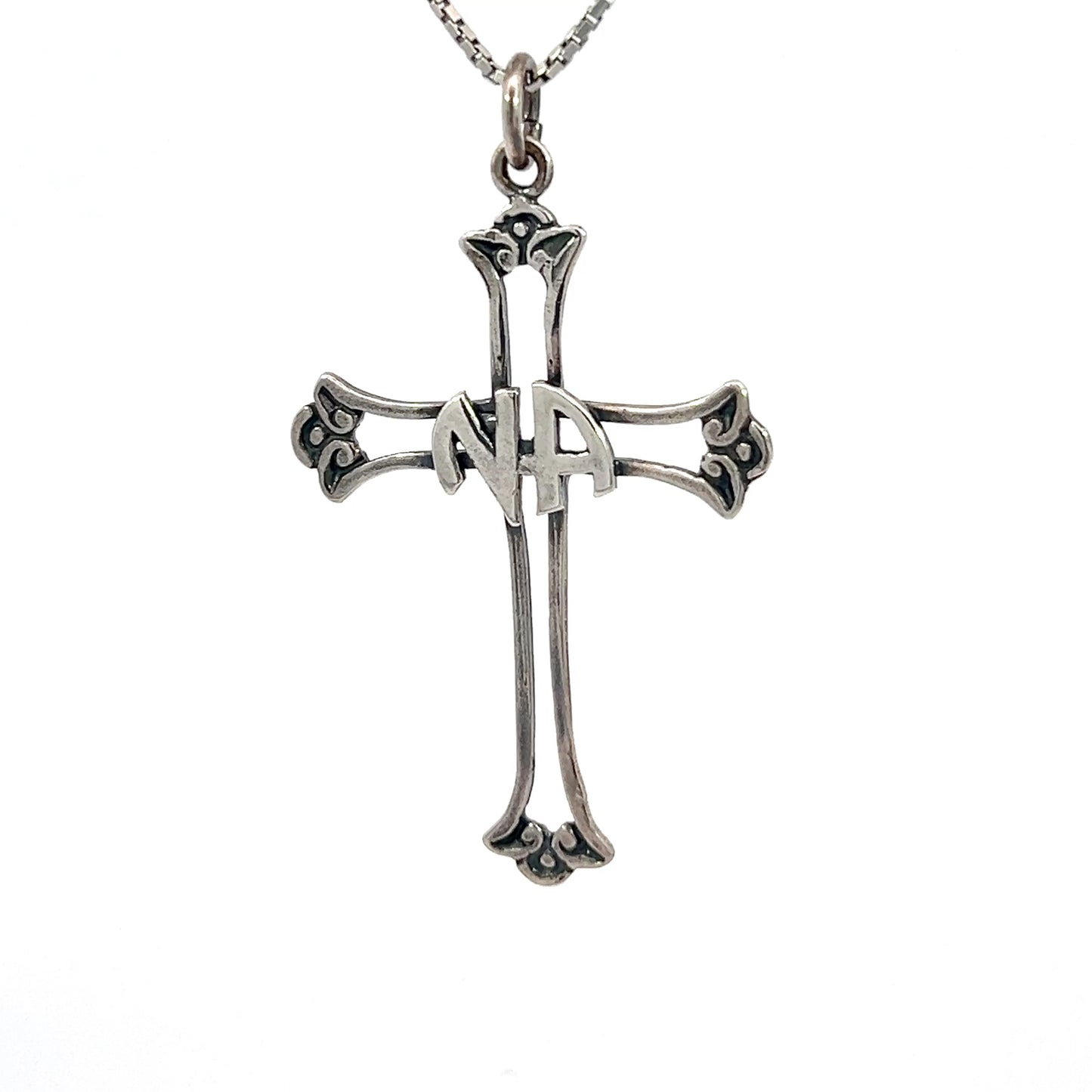 Sterling Silver, Cross Pendant with Narcotics Anonymous NA Initials in the Center