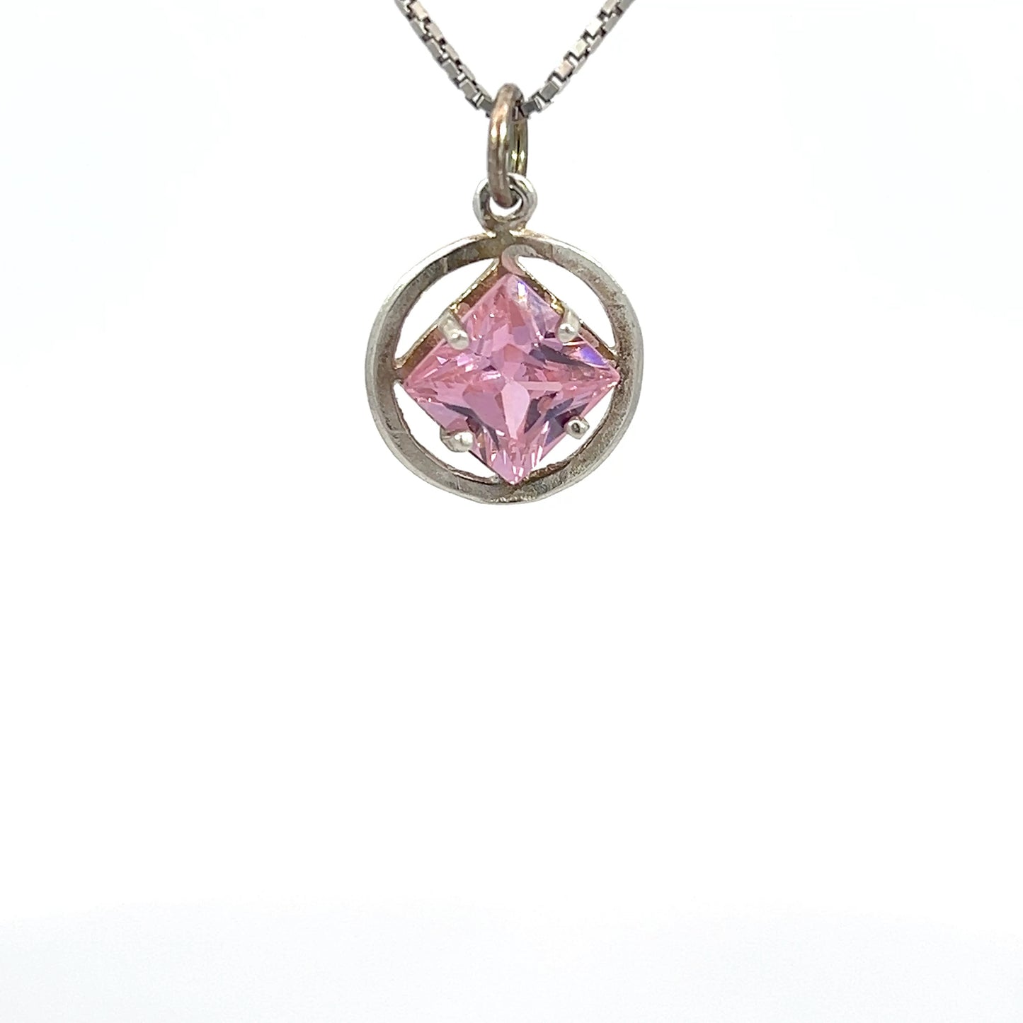Sterling Silver Pendant, Narcotics Anonymous NA Symbol with 12 Different 8mm Square Colored CZ Birthstones
