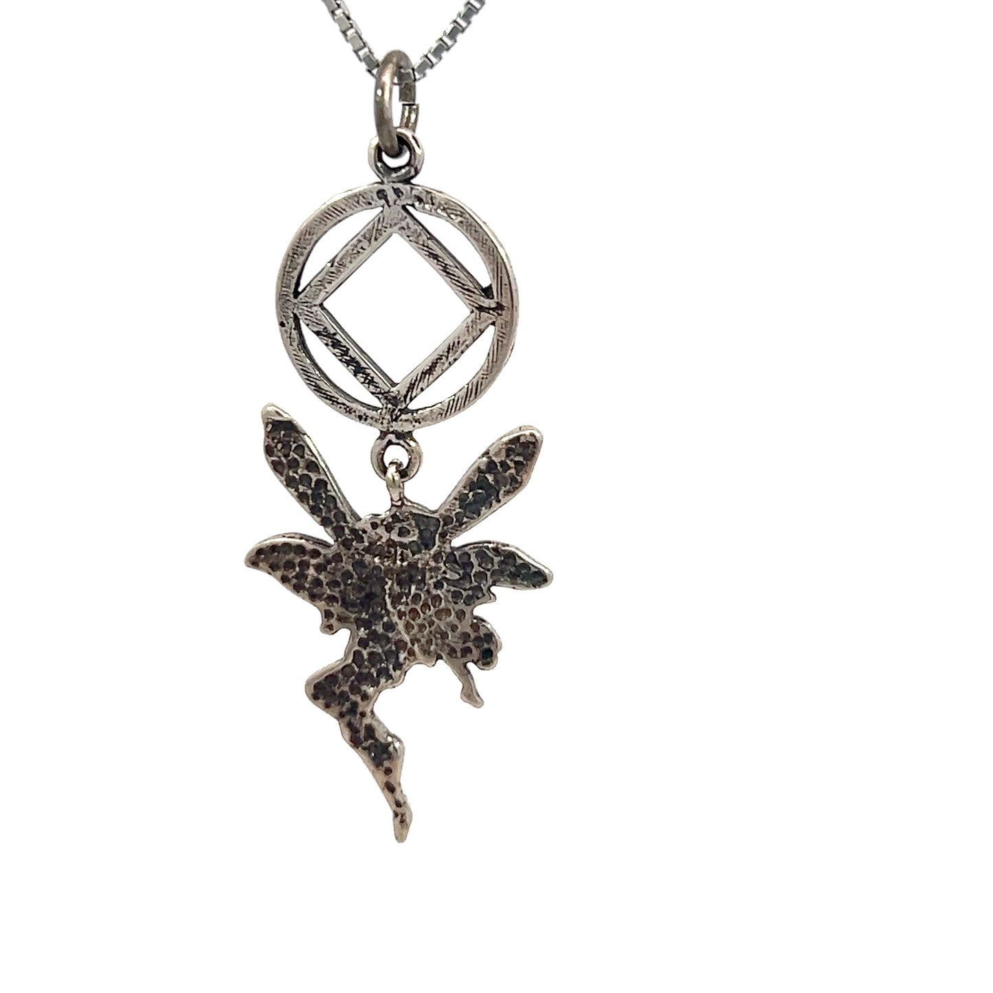 Sterling Silver Pendant, Narcotics Anonymous NA Recovery Symbol with a Magical Fairy