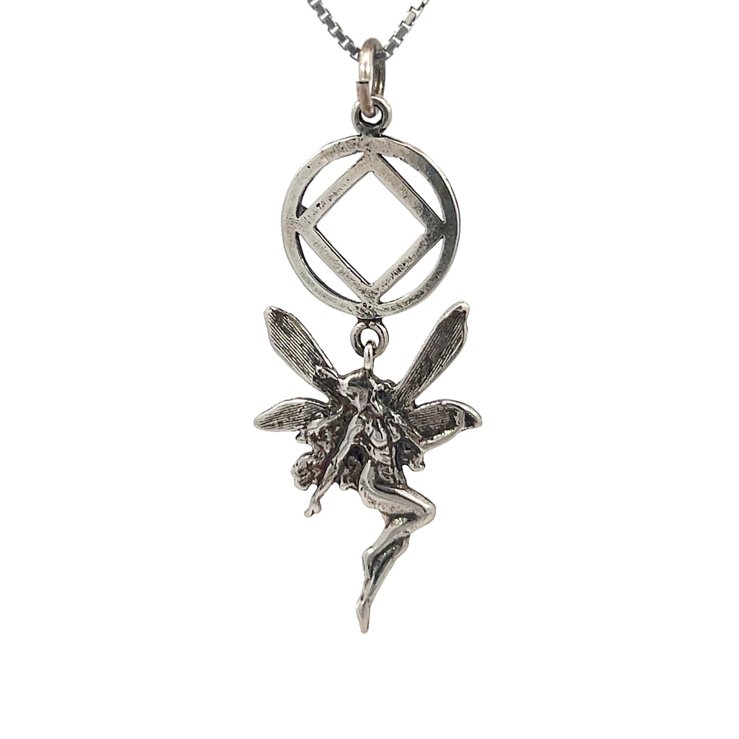 Sterling Silver Pendant, Narcotics Anonymous NA Recovery Symbol with a Magical Fairy