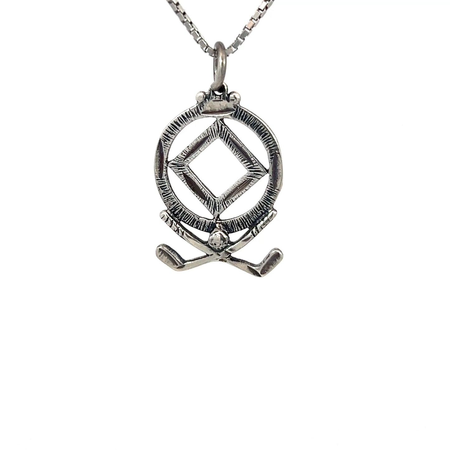 Sterling Silver Pendant, Pair of Golf Clubs with Narcotics Anonymous NA Symbol