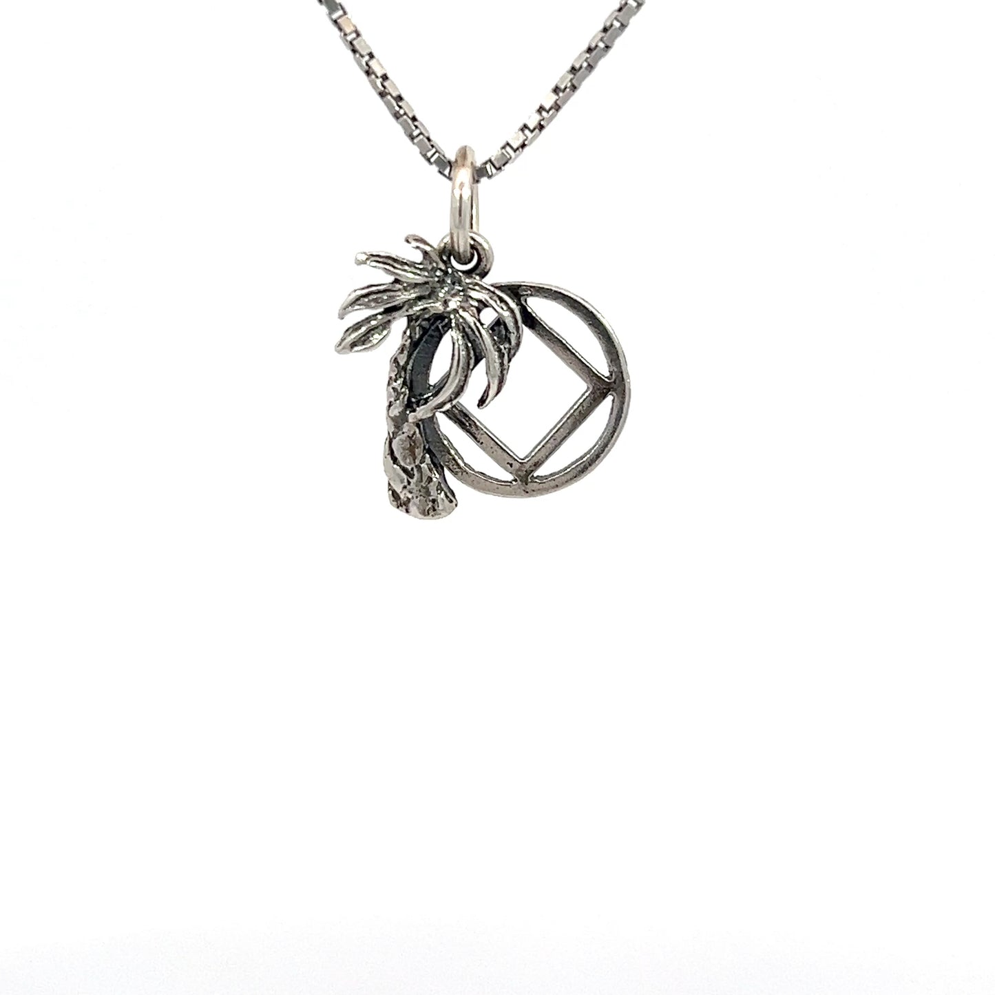 Sterling Silver Pendant, Palm Tree with Narcotics Anonymous NA Symbol, Medium Size