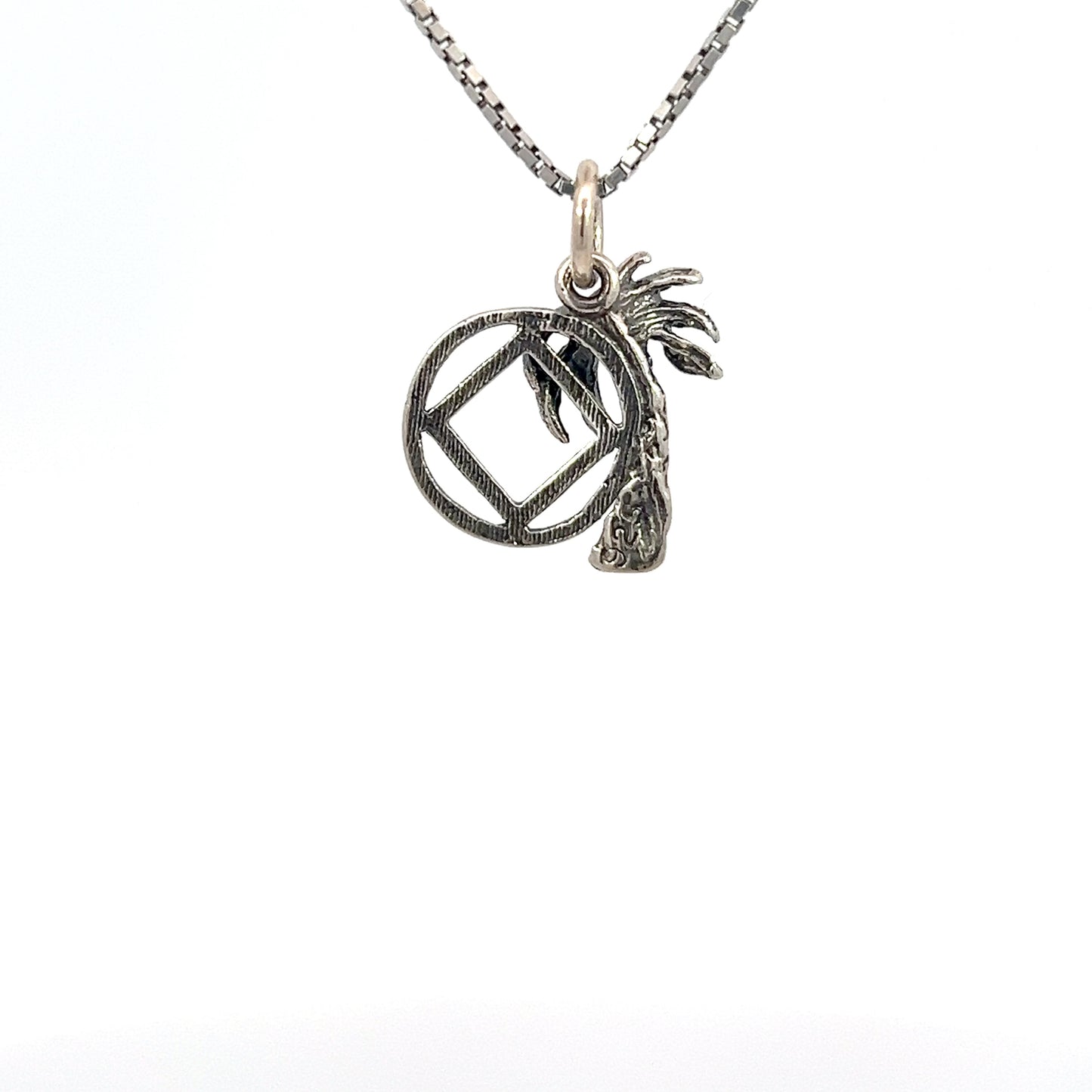 Sterling Silver Pendant, Palm Tree with Narcotics Anonymous NA Symbol, Medium Size