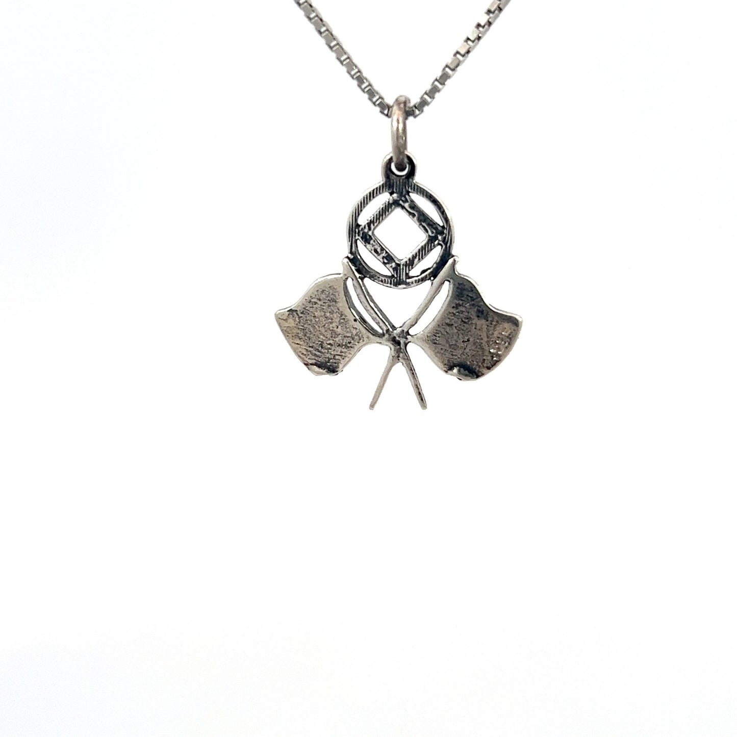 Sterling Silver Pendant, Narcotics Anonymous NA Symbol, Double Racing Flags