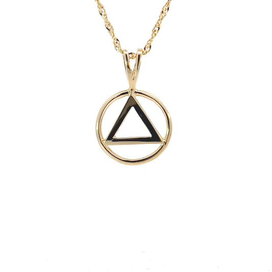 14k Gold AA Pendant – Flat Triangle in Wire Style Circle, Medium Size, 2.0g, Hand-Finished, Pendant Only