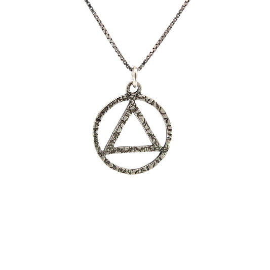 Sterling Silver Textured AA Symbol Pendant – 2.1g, Hand-Finished Recovery Jewelry