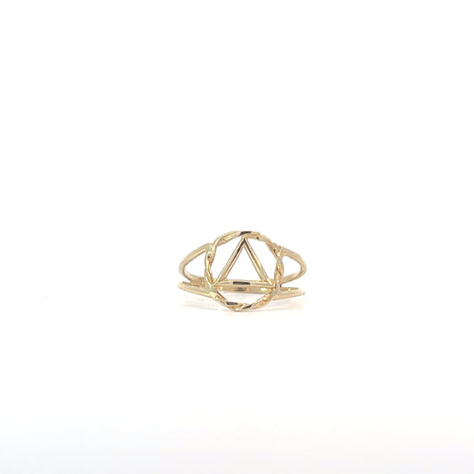 14k Gold Ring, Alcoholics Anonymous AA Symbol, Twist Wire Circle