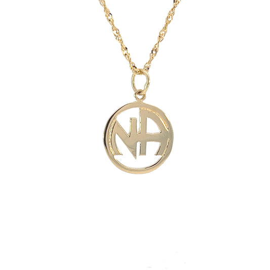 14k Gold Pendant, Narcotics Anonymous NA Initials