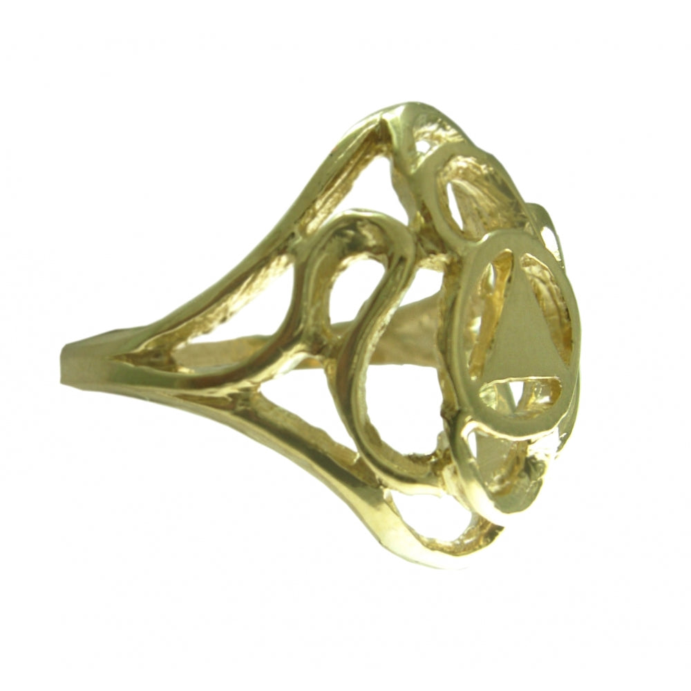 14k Gold Ring, Alcoholics Anonymous AA Symbol with a Swirl Style Design
