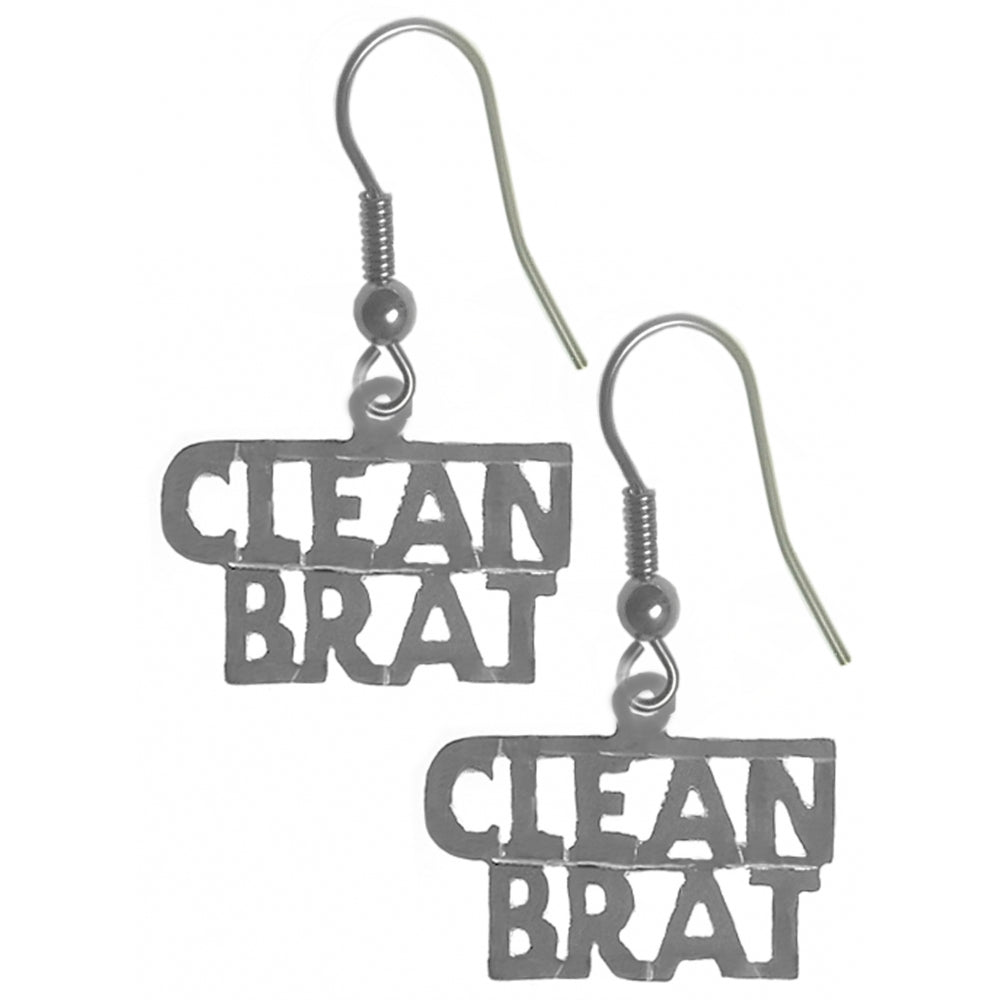 Sterling Silver, Sayings Earrings, "Clean Brat"