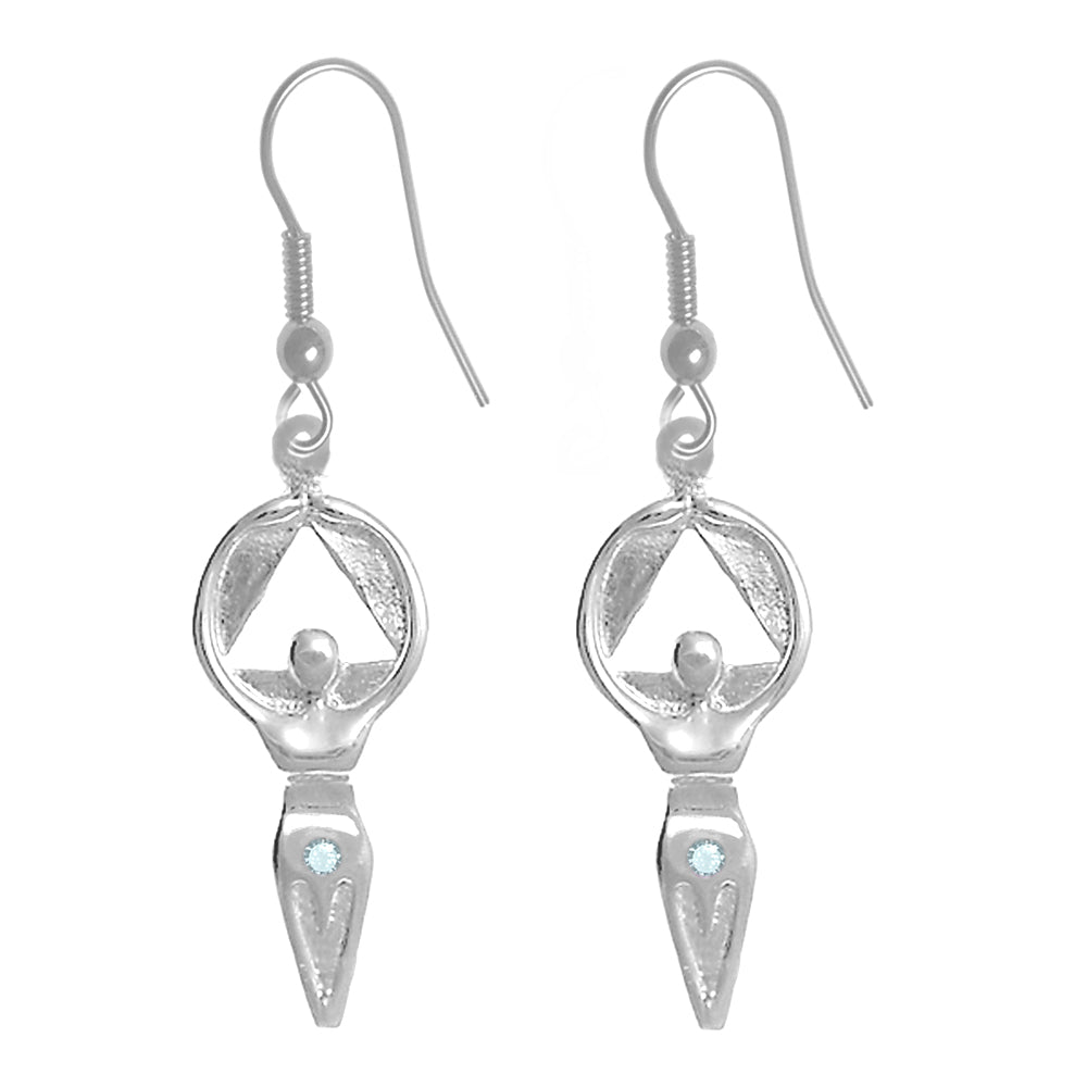 Sterling Silver AA Women in Recovery Birthstone Earrings – 2.6g, All 12 CZ Colors, Hand-Finished