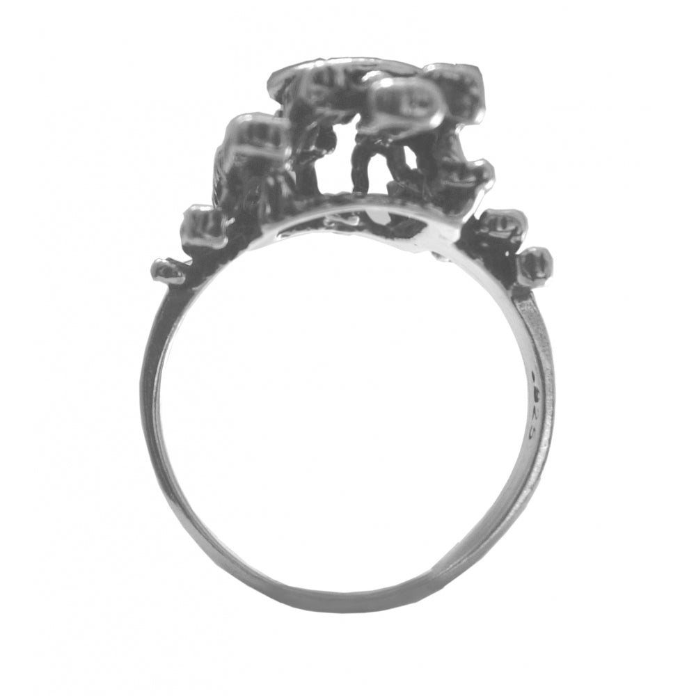 Sterling Silver Ring, Alcoholics Anonymous AA Symbol with a Bark Style Design