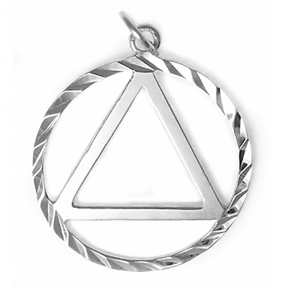 Sterling Silver AA Pendant – Large Diamond Cut Circle with Smooth Triangle, 1.6g, Hand-Finished