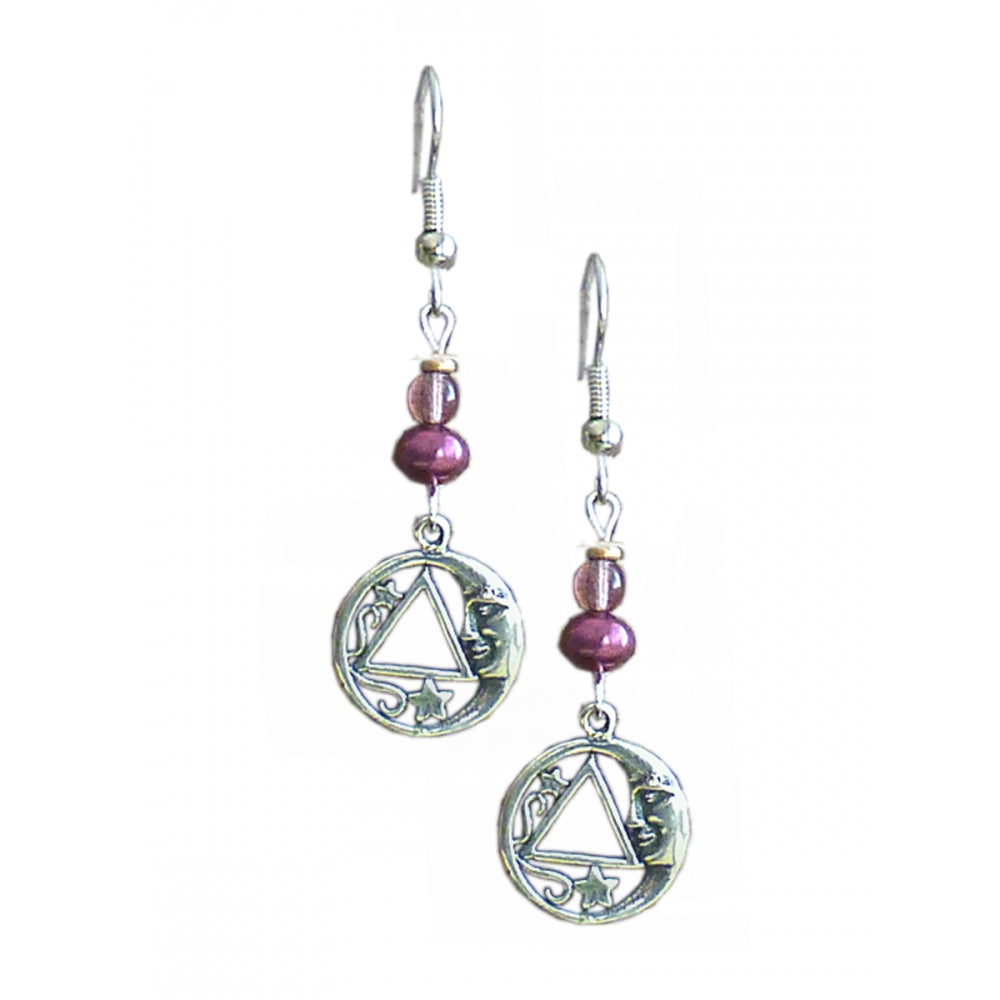 Beaded Earrings Alcoholics Anonymous AA Sterling Silver Star and Moon