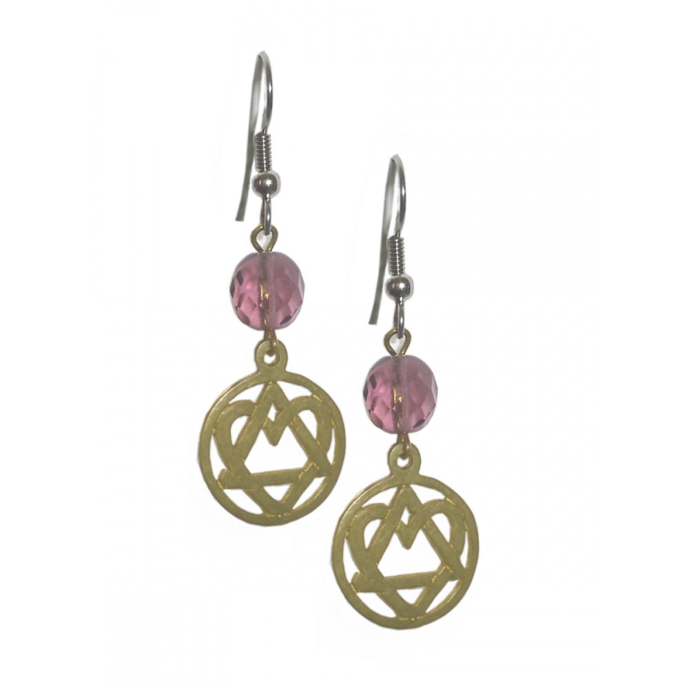 Beaded Earrings Alcoholics Anonymous AA Antique Brass Finish "Love and Service"