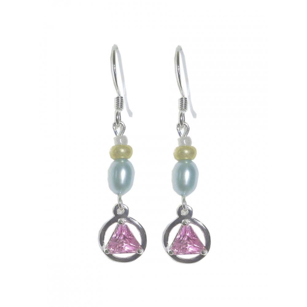 Beaded Earrings Alcoholics Anonymous AA Sterling Silver 5mm CZ Triangle