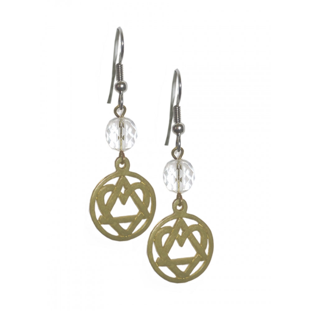 Beaded Earrings Alcoholics Anonymous AA Antique Brass Finish "Love and Service"