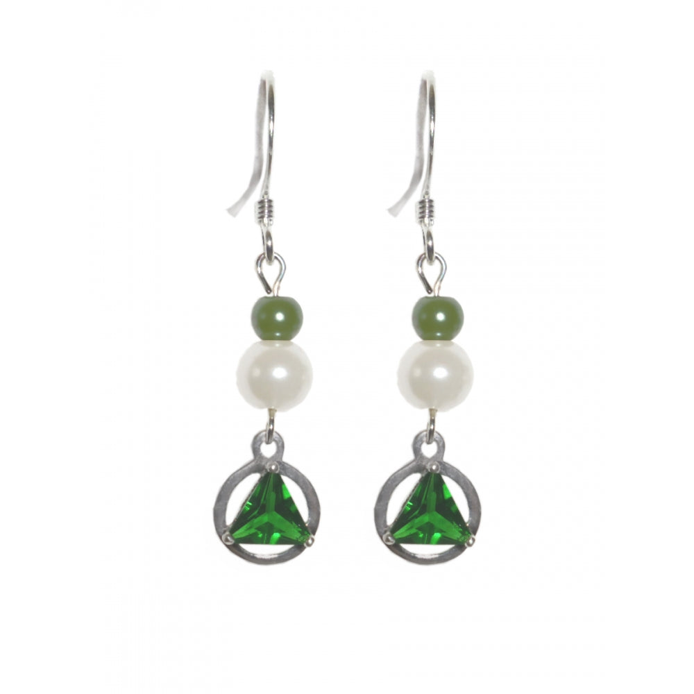 Beaded Earrings Alcoholics Anonymous AA Sterling Silver 5mm CZ Triangle