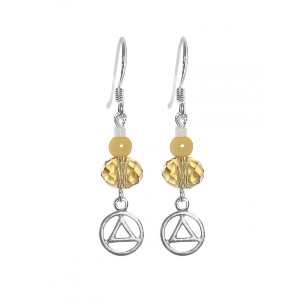 Beaded Earrings Alcoholics Anonymous AA Sterling Silver, Small Circle Triangle