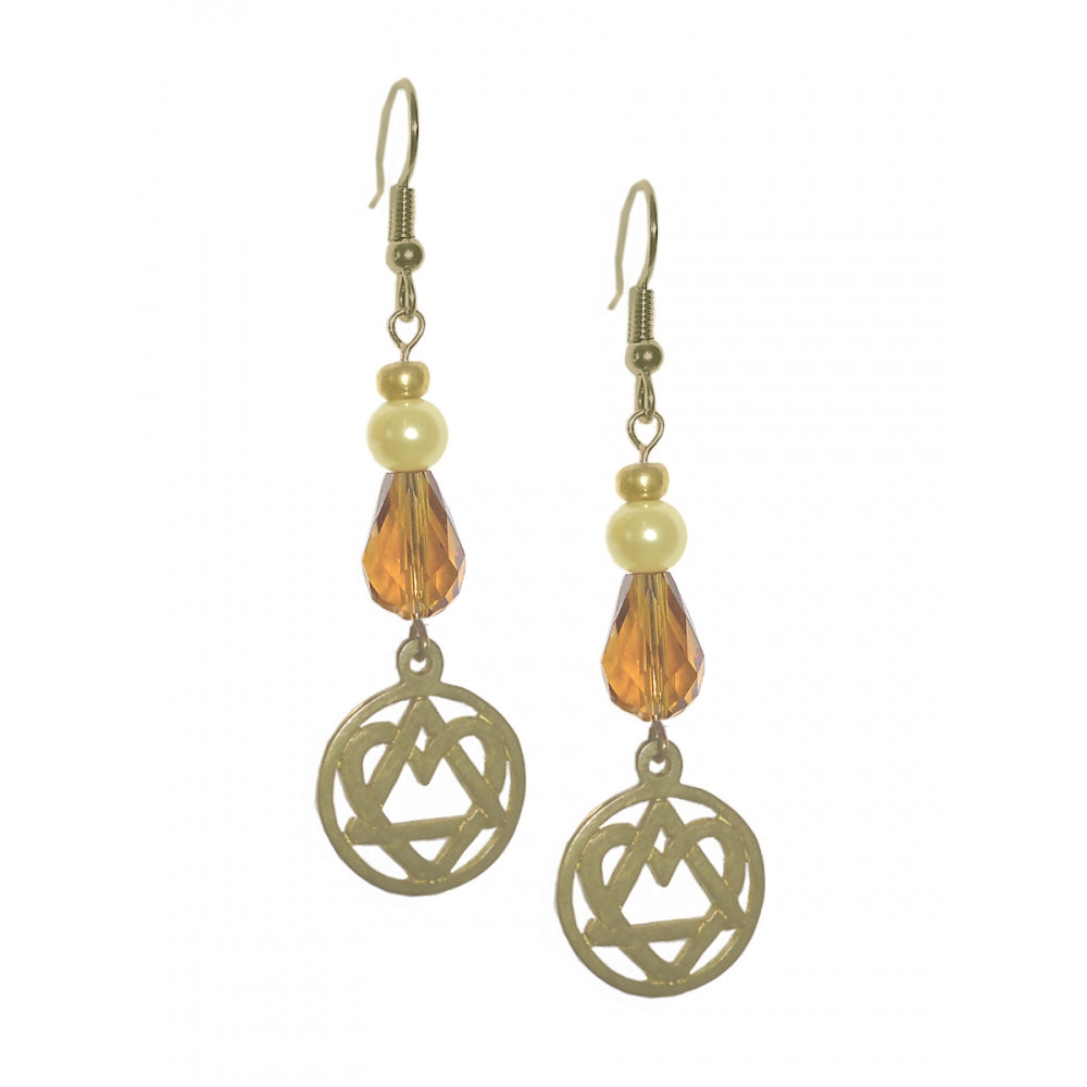 Beaded Earrings Alcoholics Anonymous AA Antique Brass Finish "Love and Service"