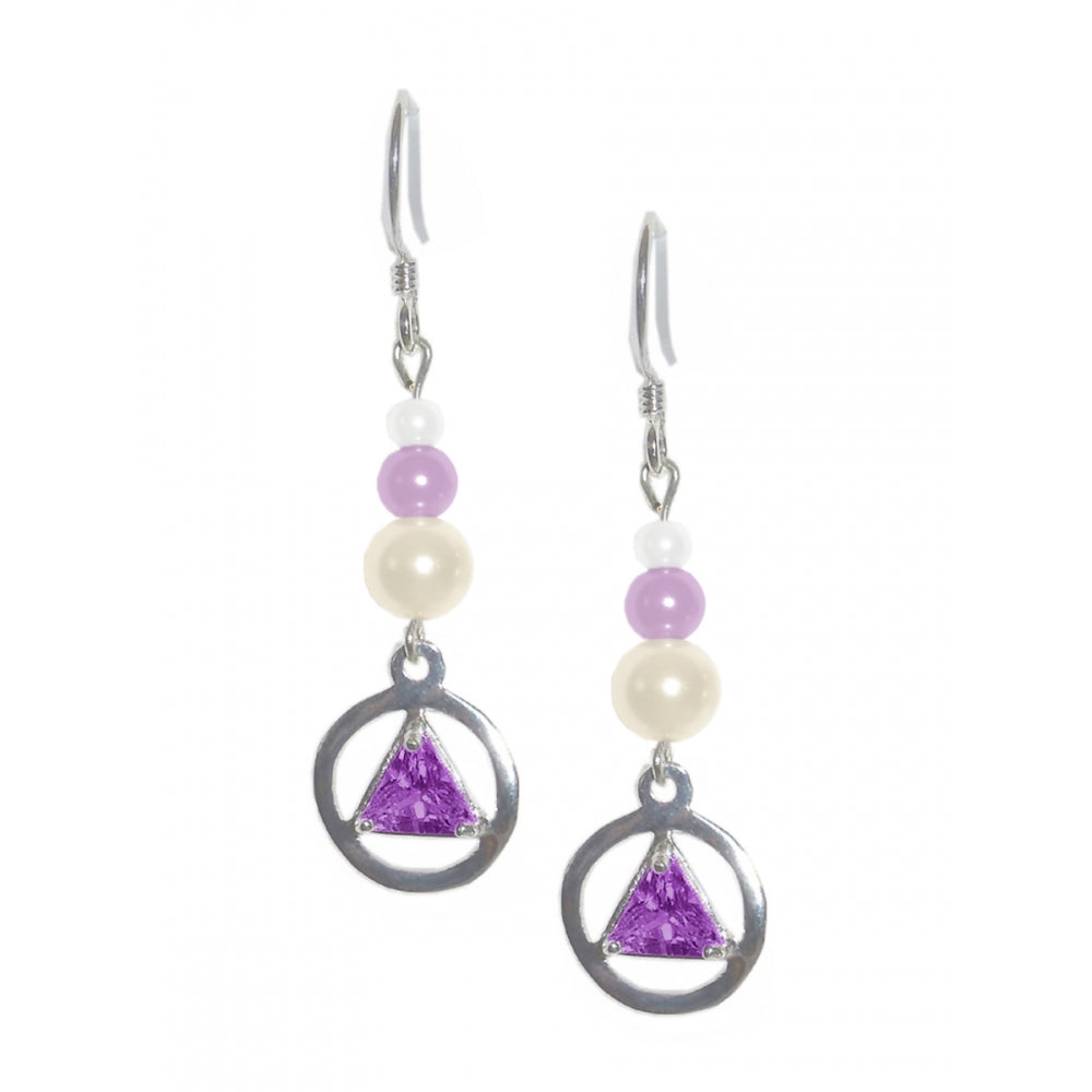 Beaded Earrings Alcoholics Anonymous AA Sterling Silver 6mm CZ Triangle
