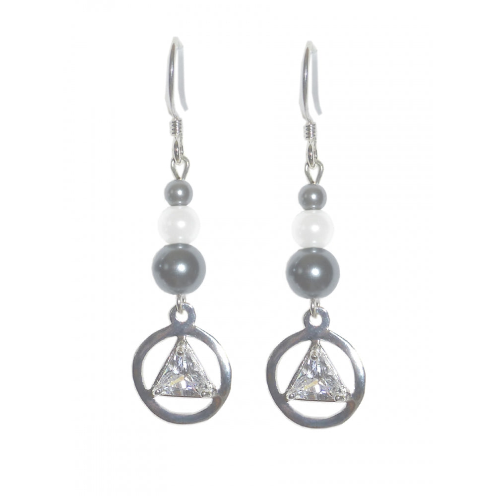 Beaded Earrings Alcoholics Anonymous AA Sterling Silver 6mm CZ Triangle