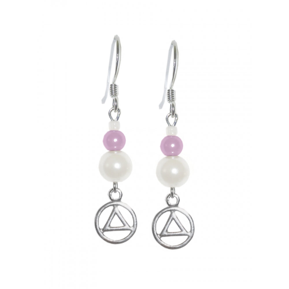 Beaded Earrings Alcoholics Anonymous AA Sterling Silver, Small Circle Triangle