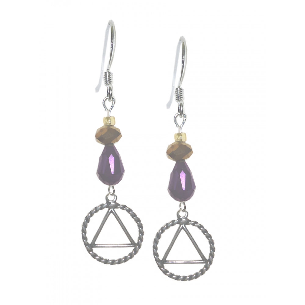 Beaded Earrings Alcoholics Anonymous AA Symbol on a Twist Wire Style, Medium Size
