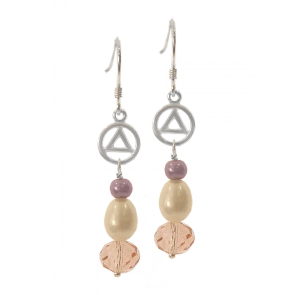 Earrings Alcoholics Anonymous AA Sterling Silver, Small Circle Triangle