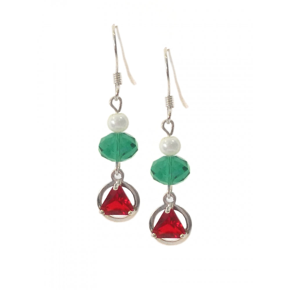 Beaded Earrings Alcoholics Anonymous AA Sterling Silver 5mm CZ Triangle