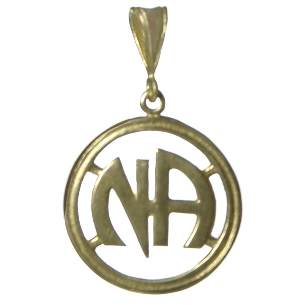 Large Size, Brass Pendant, Narcotics Anonymous NA Initials in a Heavy Style Circle