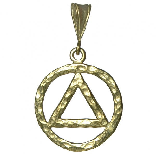 Large Size, Brass Pendant, Thick Hammered Finish Alcoholics Anonymous AA Symbol