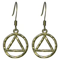 Brass, Alcoholics Anonymous AA Symbol Hammered Style Earrings