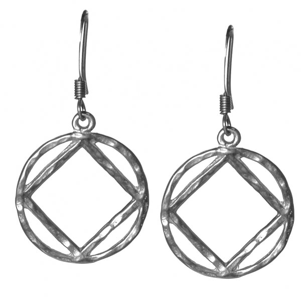 Sterling Silver Earrings, Narcotics Anonymous NA Symbol Hammered Style