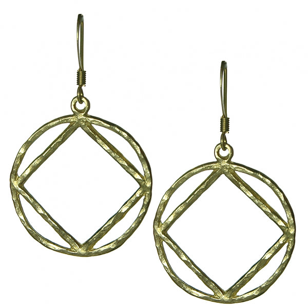 Brass, Narcotics Anonymous NA Symbol Hammered Style Earrings