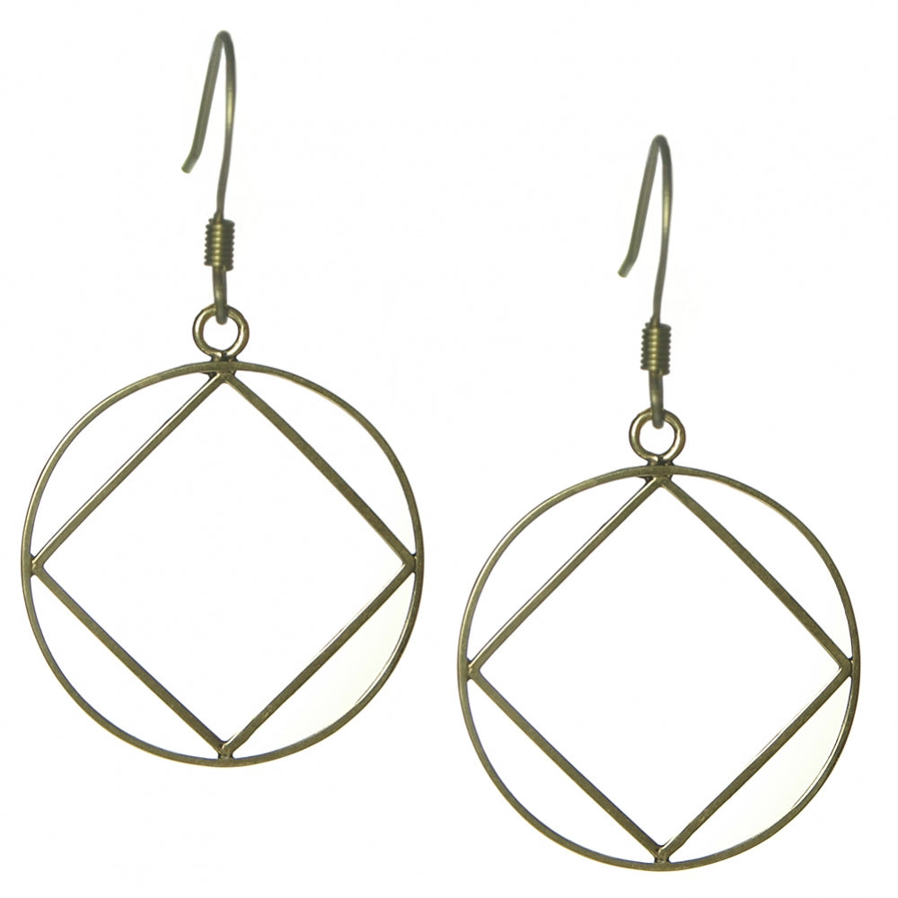 Brass Earrings Narcotics Anonymous NA, Extra Large Size