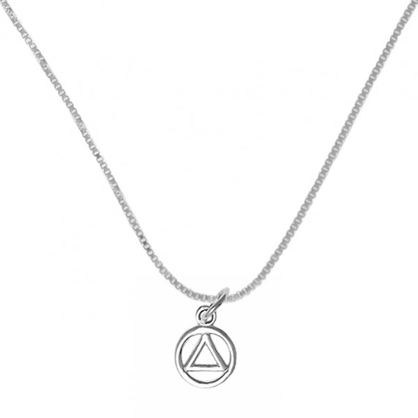 Set of Small Alcoholics Anonymous AA Symbol #49 Pendant with #213 Light Box Chain, Sterling, Chain Available in 3 Different Lengths